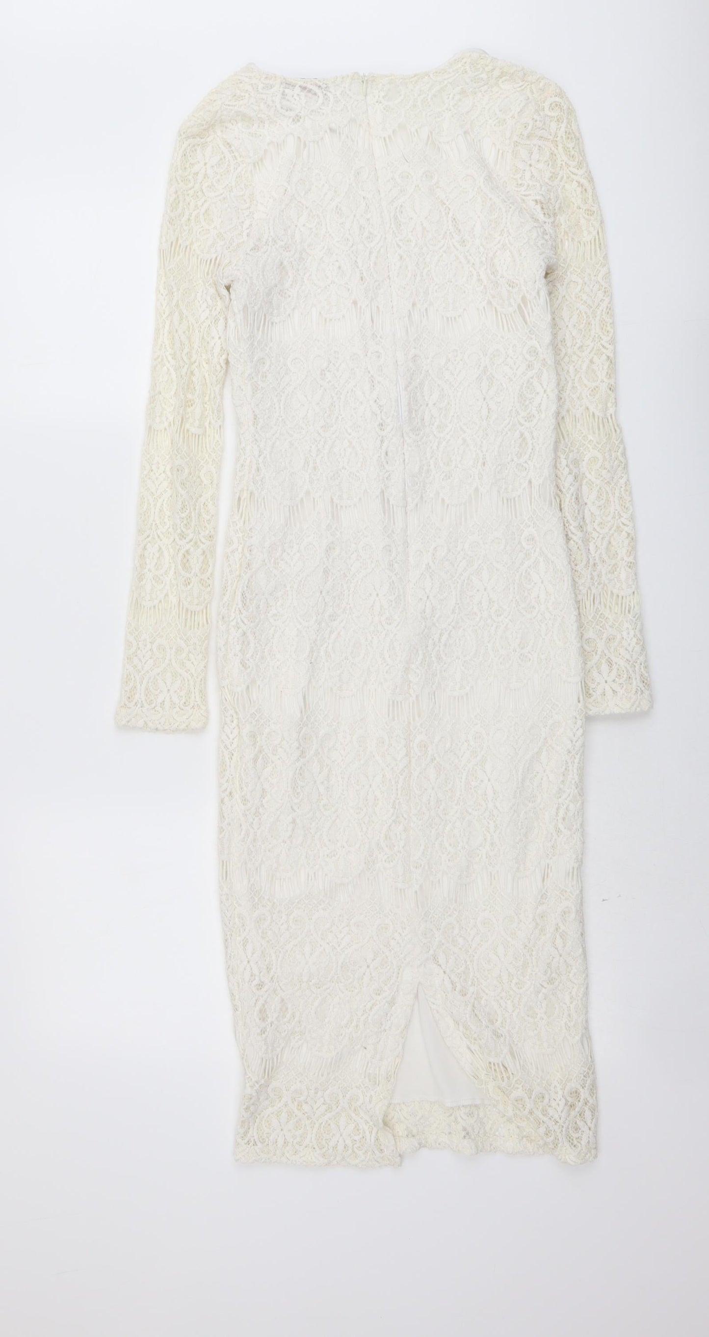 Edge Womens Ivory Polyester Shift Size 12 V-Neck Zip
