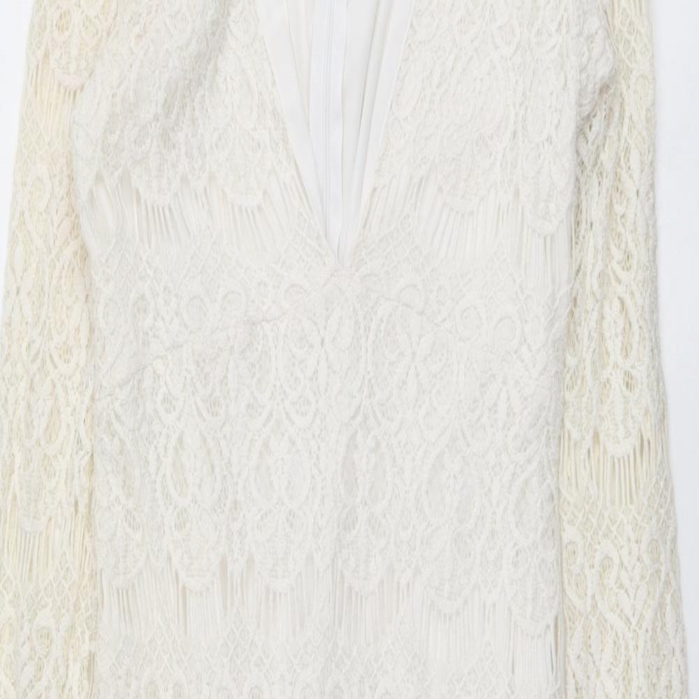 Edge Womens Ivory Polyester Shift Size 12 V-Neck Zip