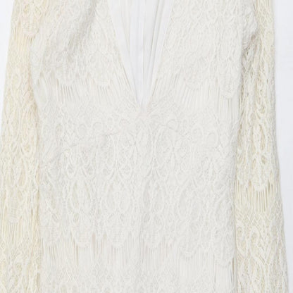 Edge Womens Ivory Polyester Shift Size 12 V-Neck Zip
