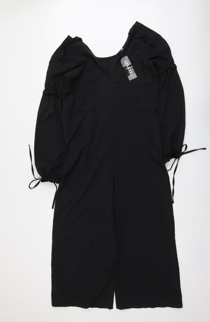 Boohoo Womens Black Polyester Jumpsuit One-Piece Size 8 Pullover - Tie Sleeve Detail