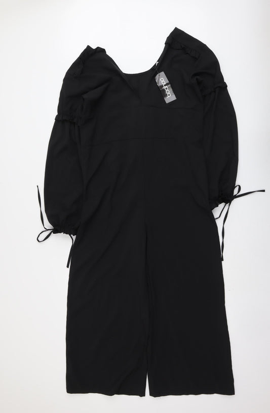 Boohoo Womens Black Polyester Jumpsuit One-Piece Size 8 Pullover - Tie Sleeve Detail