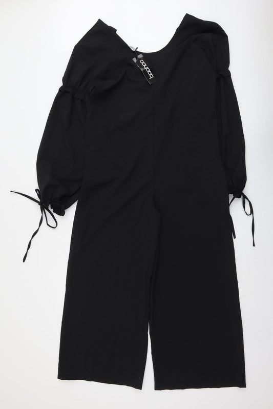 Boohoo Womens Black Polyester Jumpsuit One-Piece Size 8 Pullover - Tie Sleeve Detail
