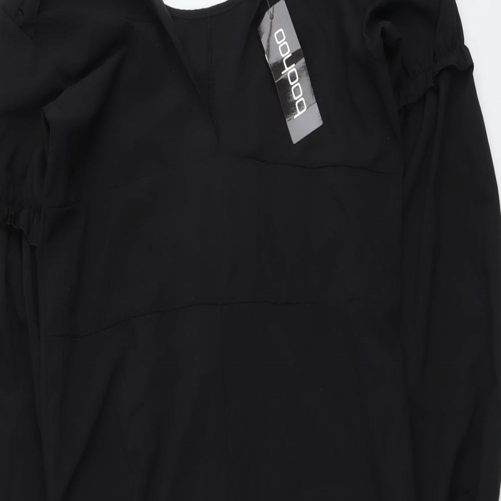 Boohoo Womens Black Polyester Jumpsuit One-Piece Size 8 Pullover - Tie Sleeve Detail