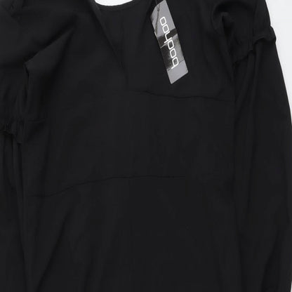 Boohoo Womens Black Polyester Jumpsuit One-Piece Size 8 Pullover - Tie Sleeve Detail
