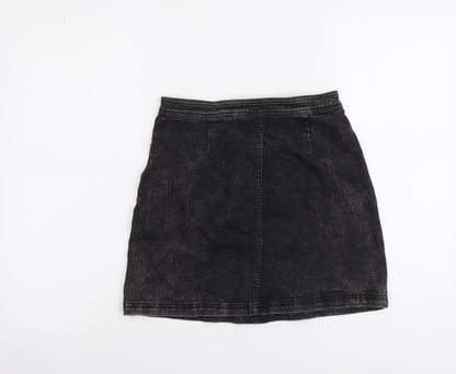 H&M Girls Black Cotton Mini Skirt Size 14 Years Regular Button