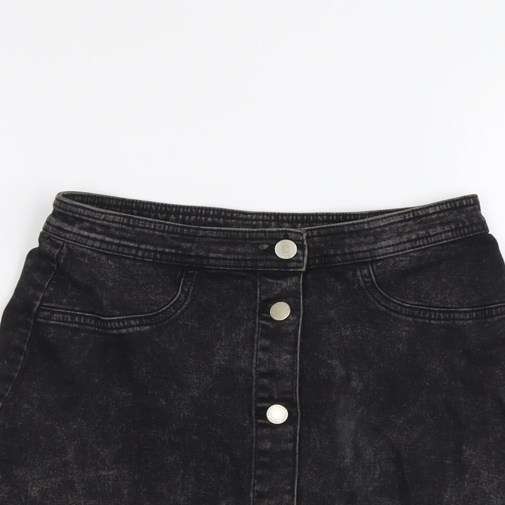 H&M Girls Black Cotton Mini Skirt Size 14 Years Regular Button