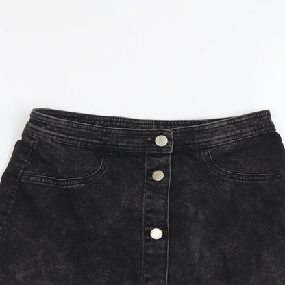 H&M Girls Black Cotton Mini Skirt Size 14 Years Regular Button