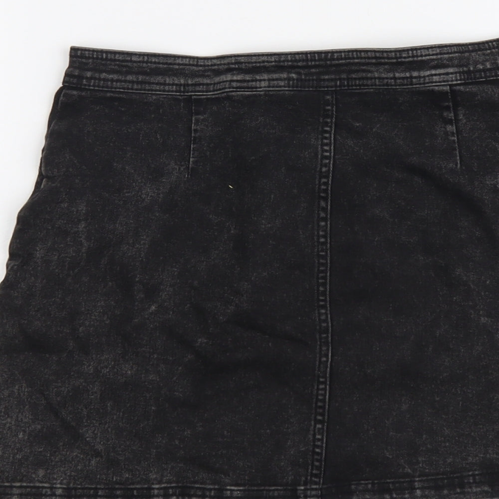 H&M Girls Black Cotton Mini Skirt Size 14 Years Regular Button
