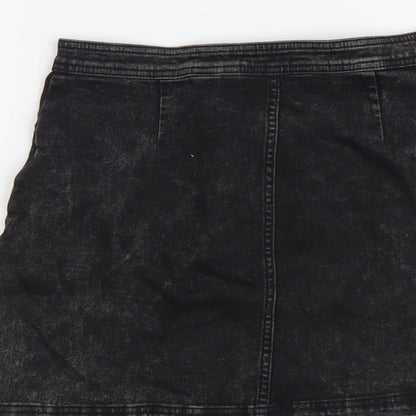 H&M Girls Black Cotton Mini Skirt Size 14 Years Regular Button