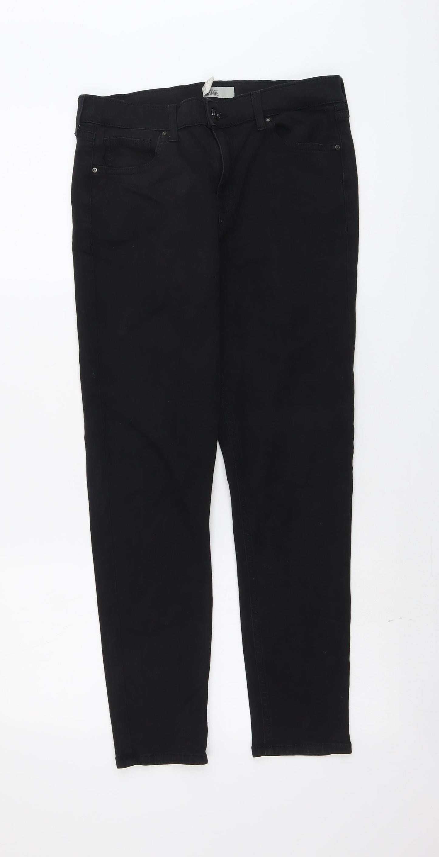 Topshop Womens Black Cotton Skinny Jeans Size 30 in L26 in Regular Button