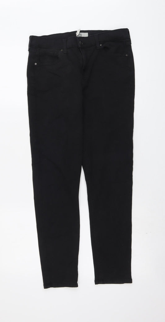Topshop Womens Black Cotton Skinny Jeans Size 30 in L26 in Regular Button