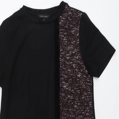 New Look Womens Black Colourblock Polyester T-Shirt Dress Size 8 Round Neck Pullover