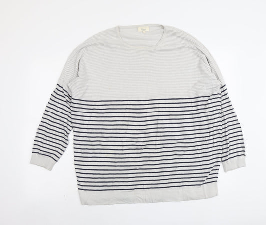 Linea Womens Grey Round Neck Striped Viscose Pullover Jumper Size XL