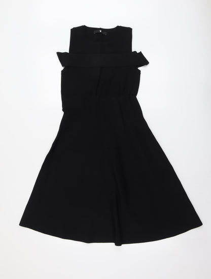 Very Womens Black Viscose Skater Dress Size 10 Round Neck Pullover - Cold Shoulder
