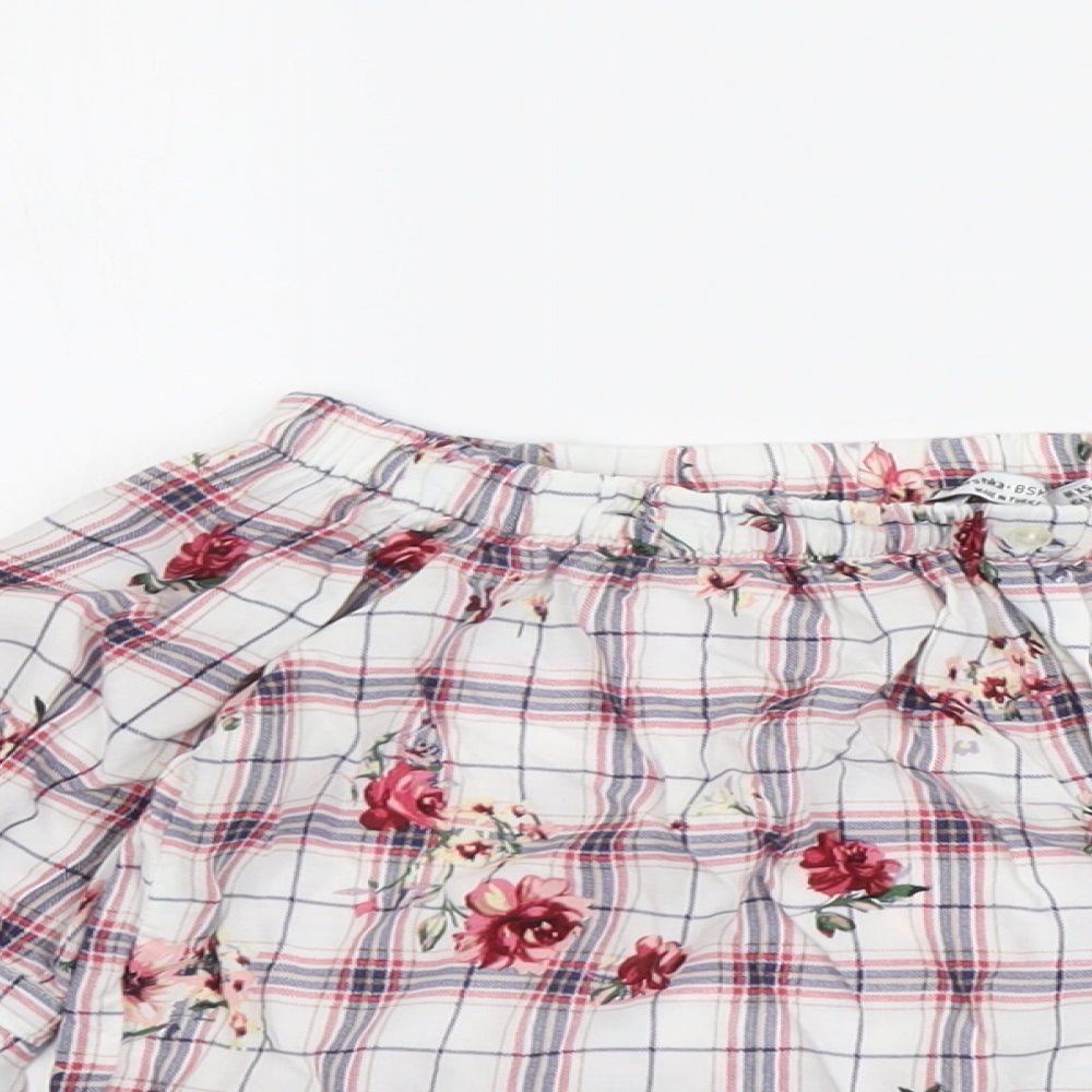 Bershka Womens Multicoloured Floral Viscose Cropped Blouse Size XS Boat Neck