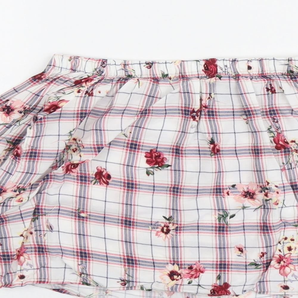 Bershka Womens Multicoloured Floral Viscose Cropped Blouse Size XS Boat Neck