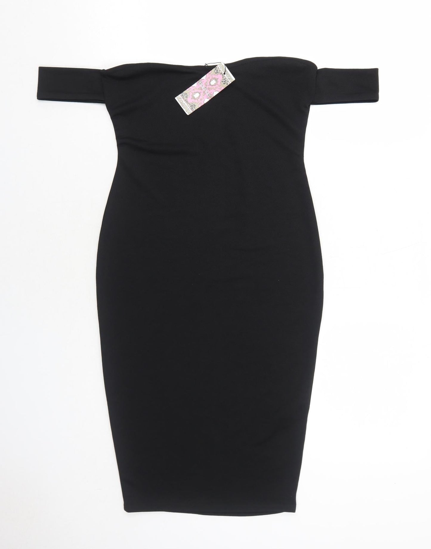 Boohoo Womens Black Polyester Bodycon Size 10 Off the Shoulder Pullover