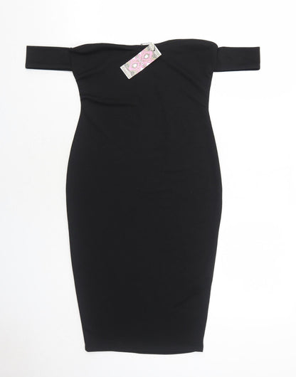 Boohoo Womens Black Polyester Bodycon Size 10 Off the Shoulder Pullover