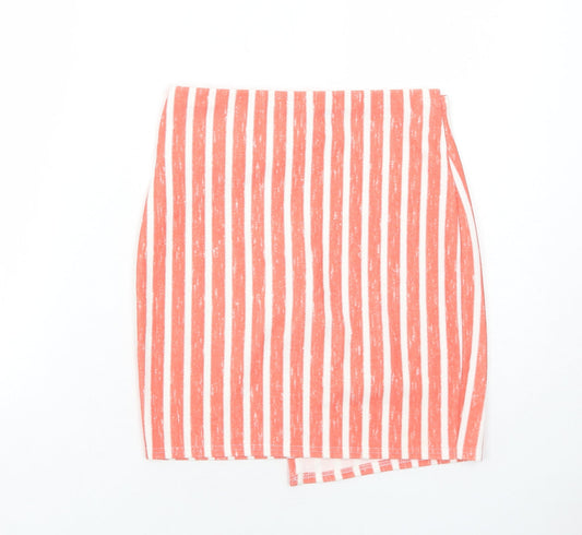 PRETTYLITTLETHING Womens Orange Striped Polyester Bandage Skirt Size 10