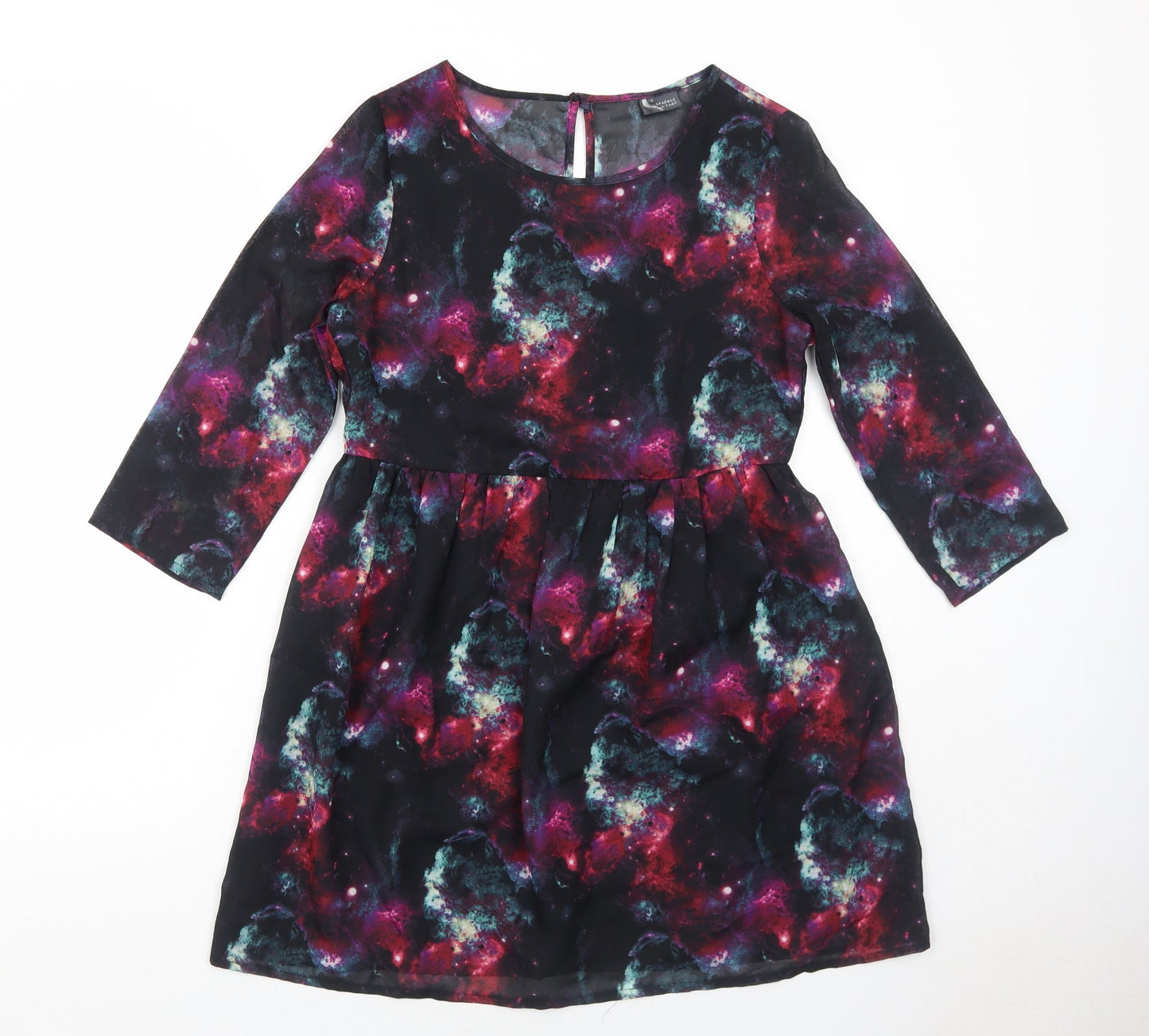 Sparkle & Fade Womens Multicoloured Geometric Polyester Skater Dress Size 8 Round Neck Button