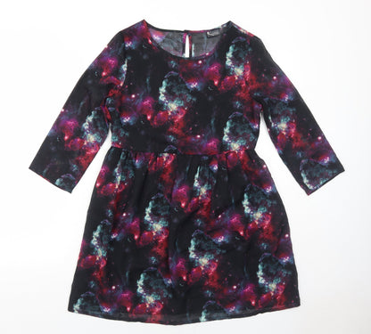 Sparkle & Fade Womens Multicoloured Geometric Polyester Skater Dress Size 8 Round Neck Button