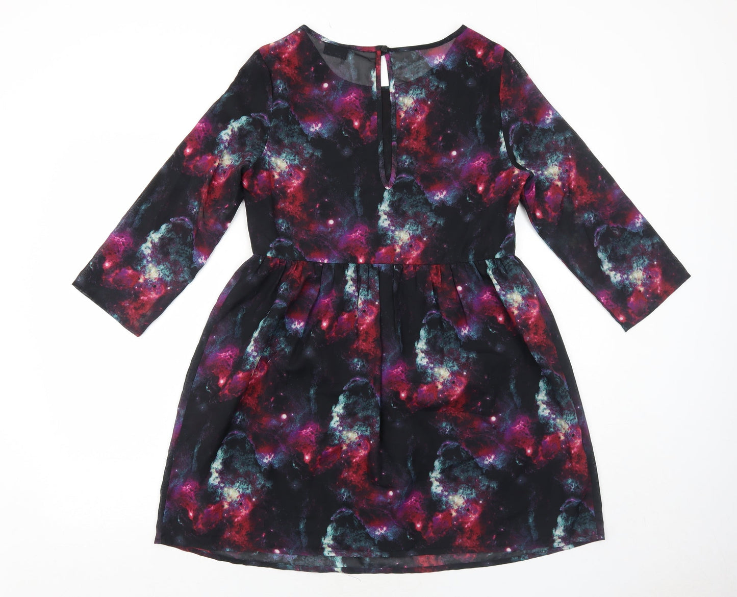 Sparkle & Fade Womens Multicoloured Geometric Polyester Skater Dress Size 8 Round Neck Button