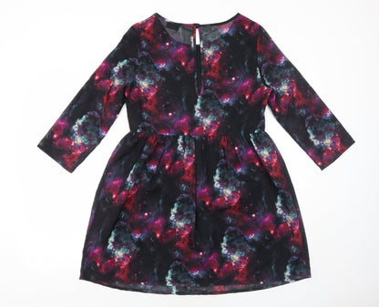Sparkle & Fade Womens Multicoloured Geometric Polyester Skater Dress Size 8 Round Neck Button