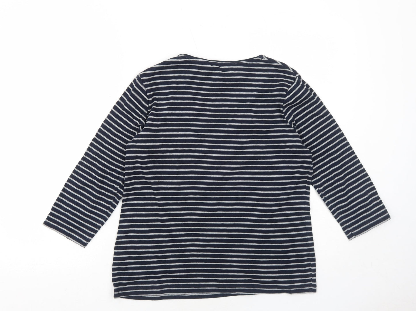 Maine Womens Blue Striped Cotton Basic T-Shirt Size 14 V-Neck - Flower Detail