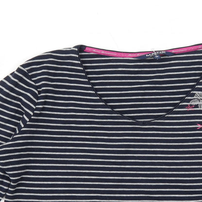 Maine Womens Blue Striped Cotton Basic T-Shirt Size 14 V-Neck - Flower Detail