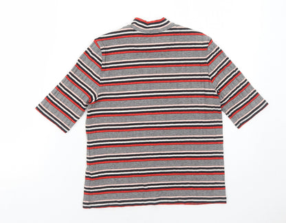 Monki Womens Red Striped Polyester Basic T-Shirt Size S Mock Neck