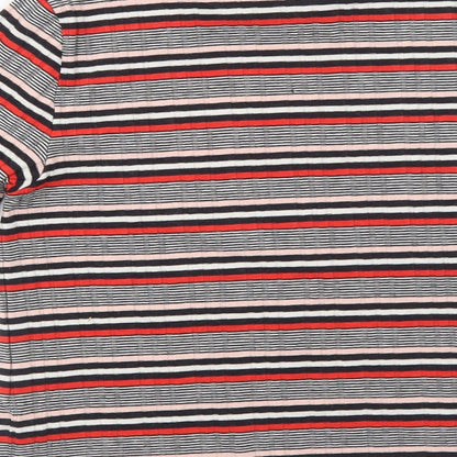 Monki Womens Red Striped Polyester Basic T-Shirt Size S Mock Neck