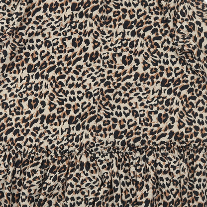 ASOS Womens Brown Animal Print Polyester Skater Dress Size 8 Round Neck Button - Leopard Pattern