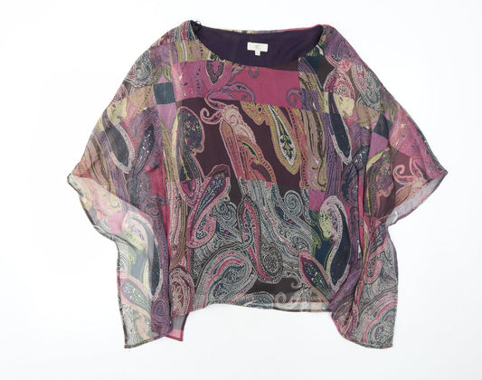 CC Womens Purple Geometric Polyester Basic Blouse Size S Round Neck