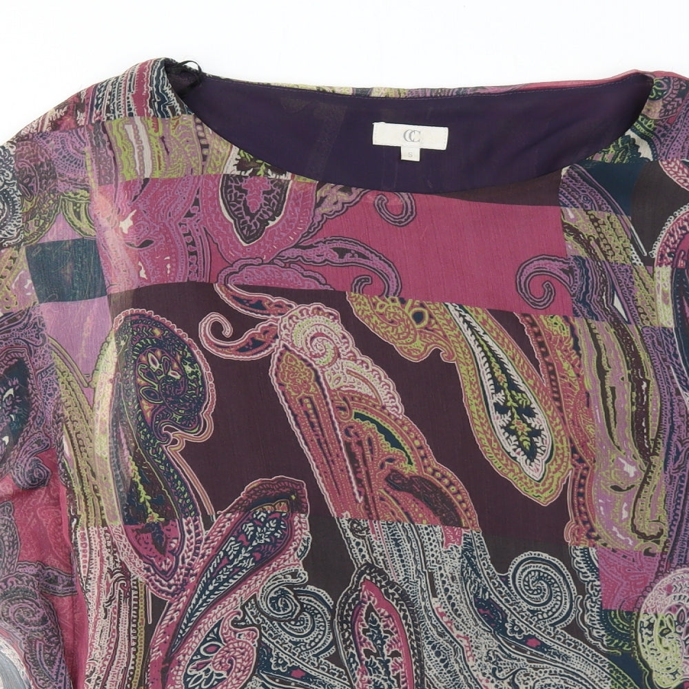 CC Womens Purple Geometric Polyester Basic Blouse Size S Round Neck