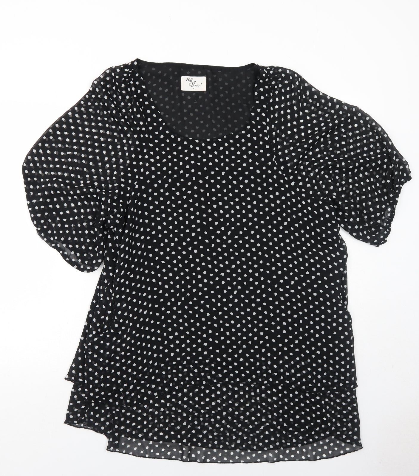 Off the Record Womens Black Geometric Polyester Skater Dress Size 8 Round Neck Pullover