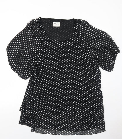 Off the Record Womens Black Geometric Polyester Skater Dress Size 8 Round Neck Pullover