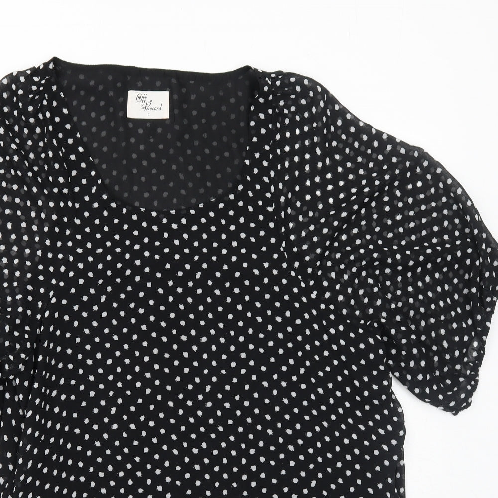 Off the Record Womens Black Geometric Polyester Skater Dress Size 8 Round Neck Pullover