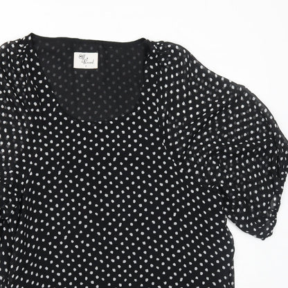 Off the Record Womens Black Geometric Polyester Skater Dress Size 8 Round Neck Pullover