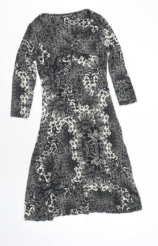 Debenhams Womens Black Geometric Viscose Trapeze & Swing Size 8 Round Neck Pullover