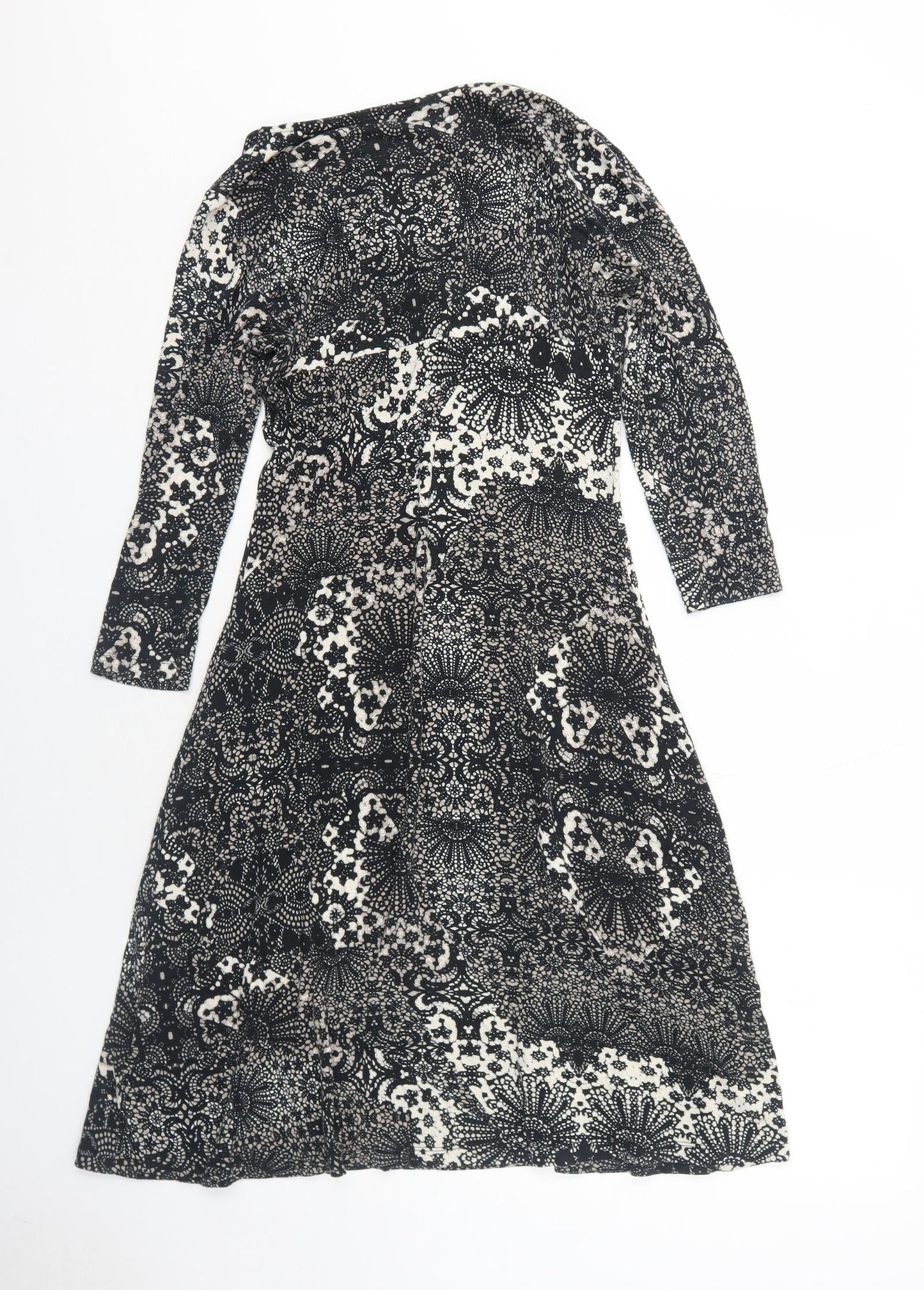 Debenhams Womens Black Geometric Viscose Trapeze & Swing Size 8 Round Neck Pullover