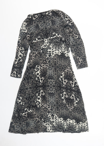 Debenhams Womens Black Geometric Viscose Trapeze & Swing Size 8 Round Neck Pullover