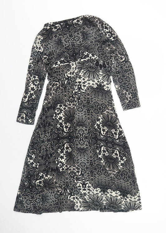 Debenhams Womens Black Geometric Viscose Trapeze & Swing Size 8 Round Neck Pullover