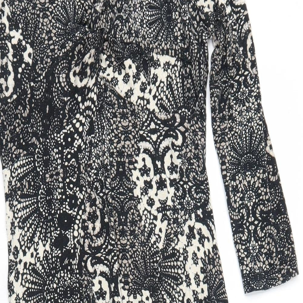 Debenhams Womens Black Geometric Viscose Trapeze & Swing Size 8 Round Neck Pullover