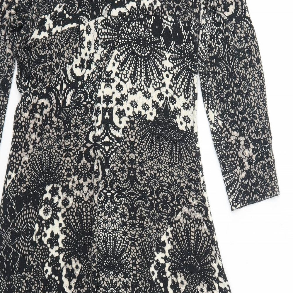 Debenhams Womens Black Geometric Viscose Trapeze & Swing Size 8 Round Neck Pullover