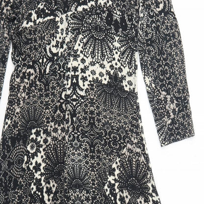 Debenhams Womens Black Geometric Viscose Trapeze & Swing Size 8 Round Neck Pullover