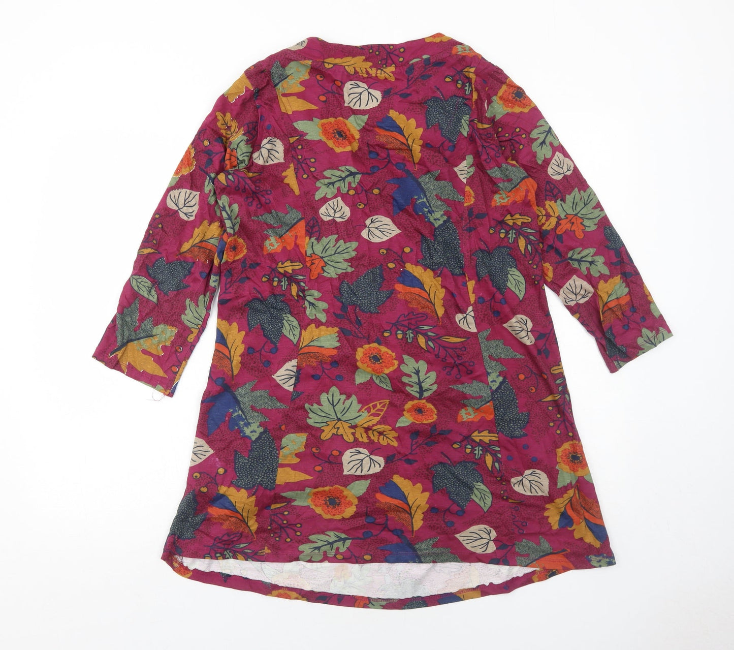EWM Womens Red Geometric Cotton Trapeze & Swing Size S Round Neck Pullover - Leaf Pattern