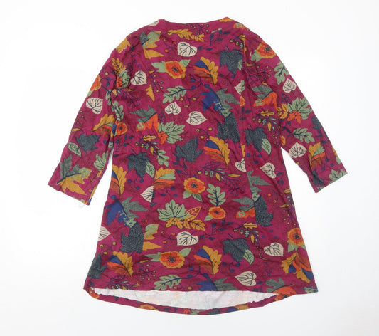 EWM Womens Red Geometric Cotton Trapeze & Swing Size S Round Neck Pullover - Leaf Pattern