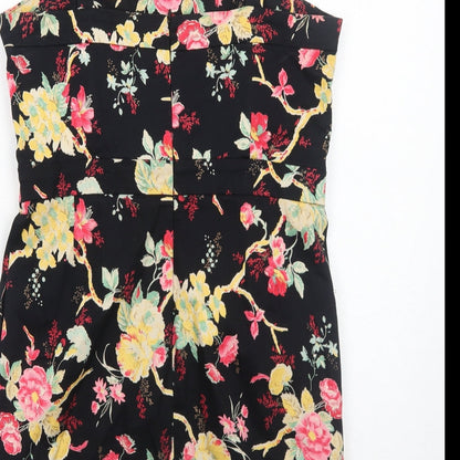 Union Boutique Womens Black Floral Cotton A-Line Size 14 Square Neck Zip
