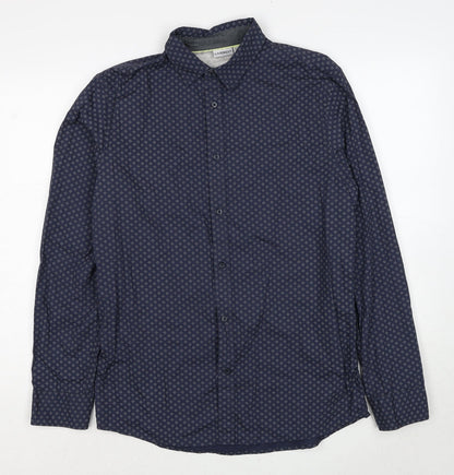 Livergy Mens Blue Geometric Cotton Button-Up Size 15.5 Collared Button - Collar 15½''