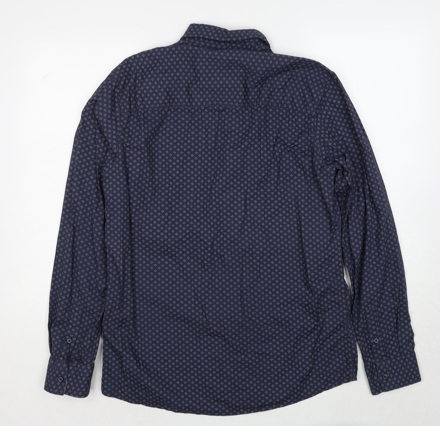 Livergy Mens Blue Geometric Cotton Button-Up Size 15.5 Collared Button - Collar 15½''
